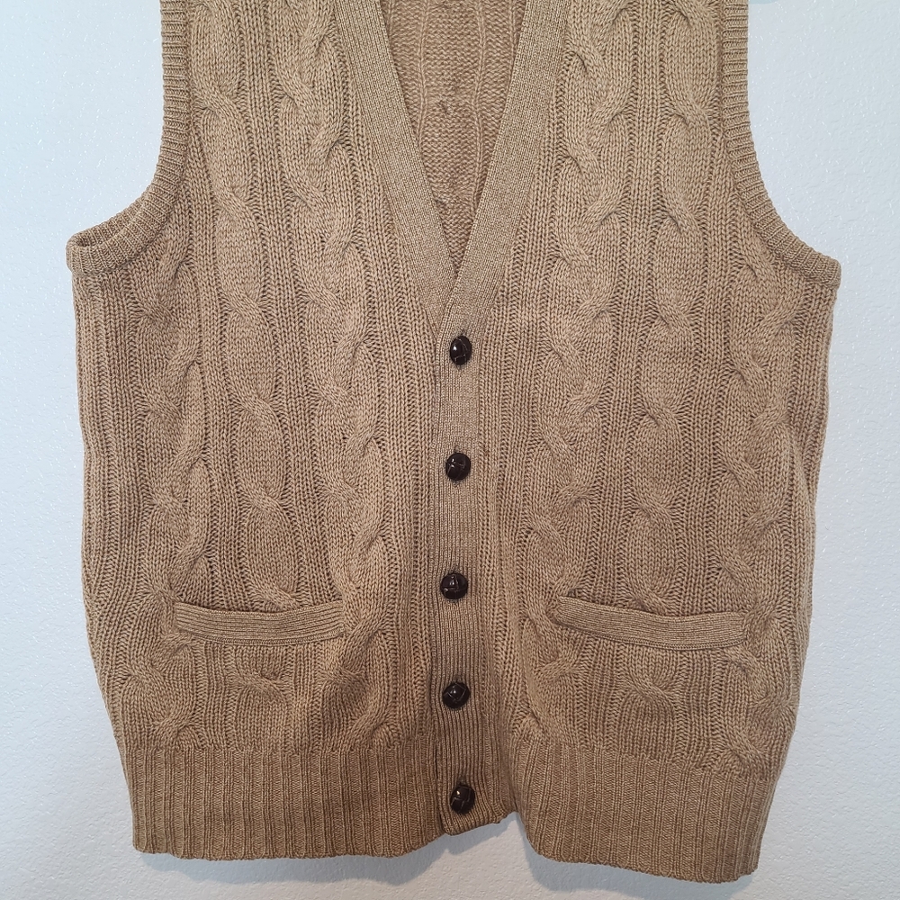 VINTAGE William Lockie of Hawick 100% Pure Camel Hair Cableknit Tan Sweater Vest - Picture 7 of 12